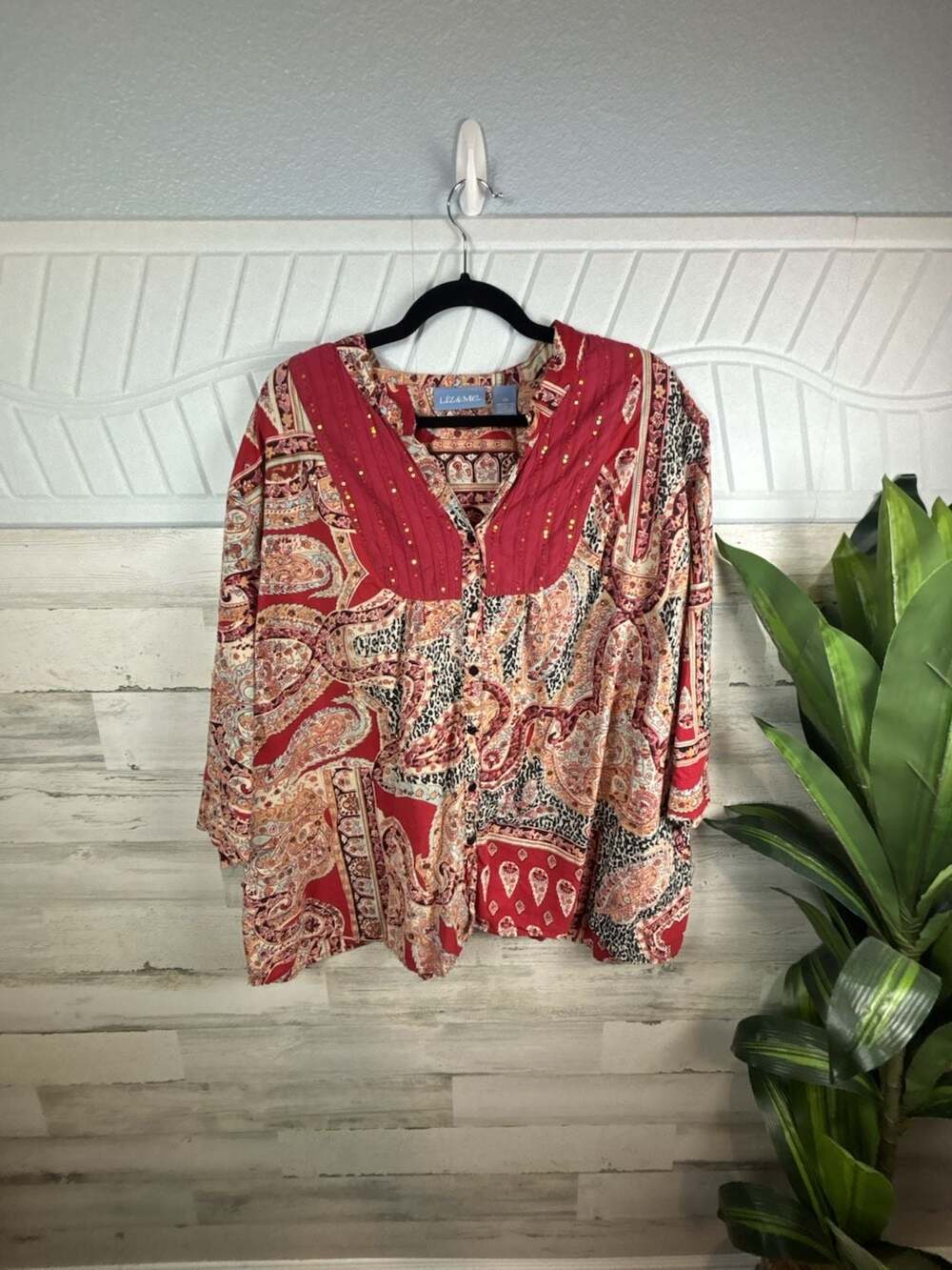 Liz & Me Paisley Sequin Button Down Blouse Size 2X
